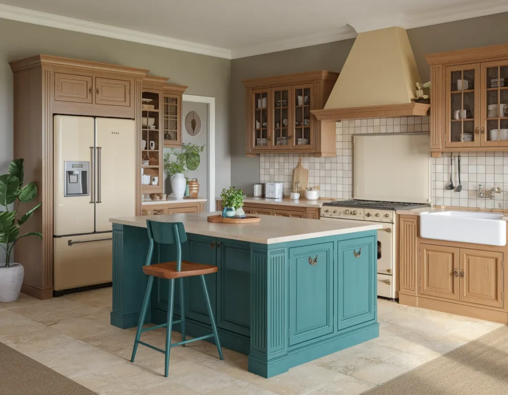 Kitchen with bold-colored island