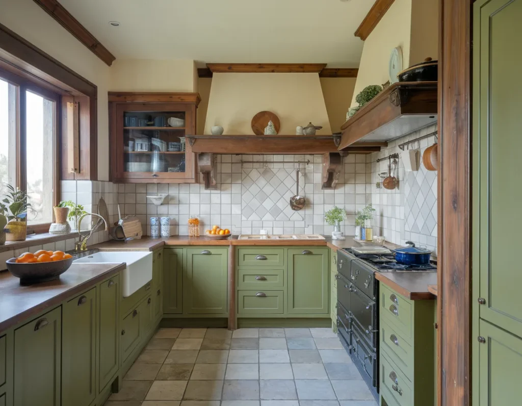 Kitchen with olive green cabinets