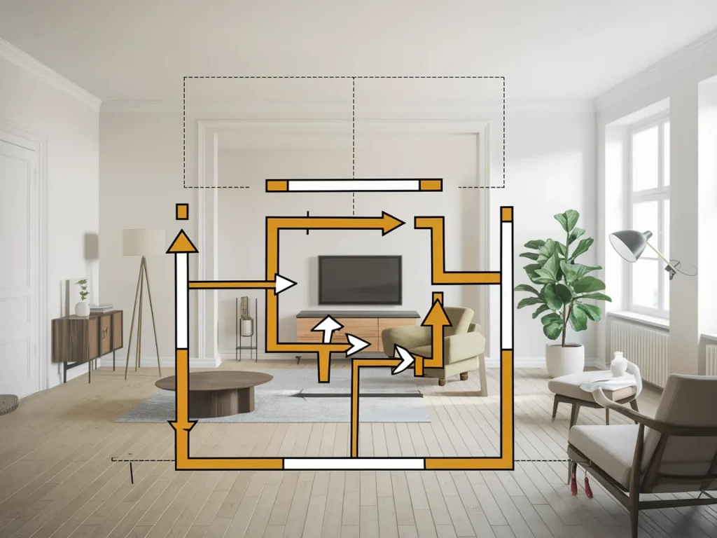 Layout drawing emphasizing traffic-first planning