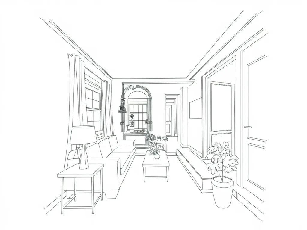  Linear layout drawing showing narrow