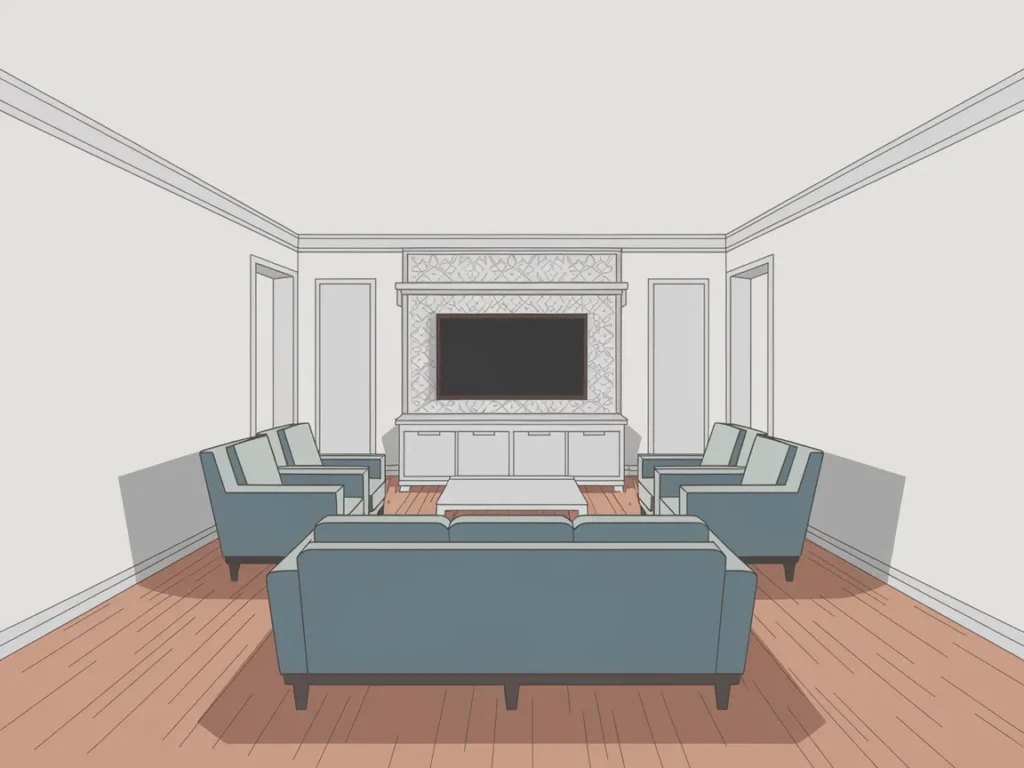 Living room drawing focused on TV wall