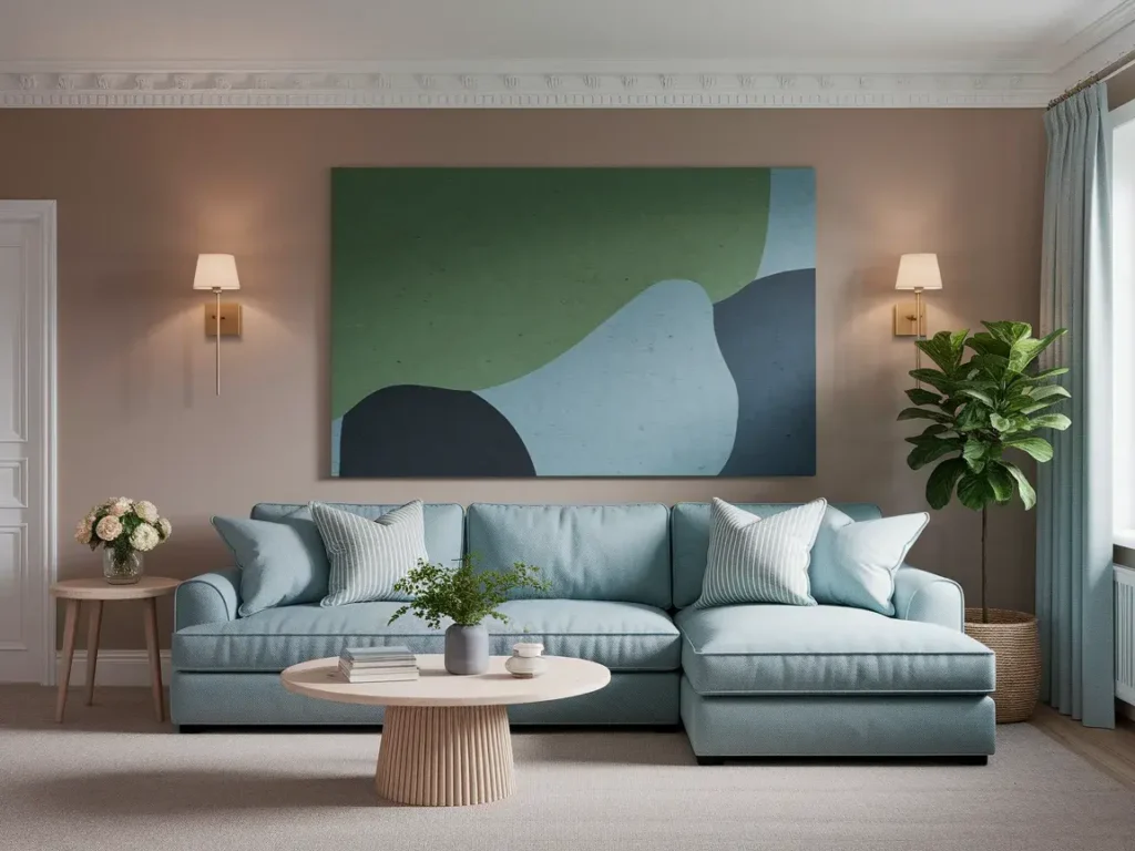  Living room with large abstract green