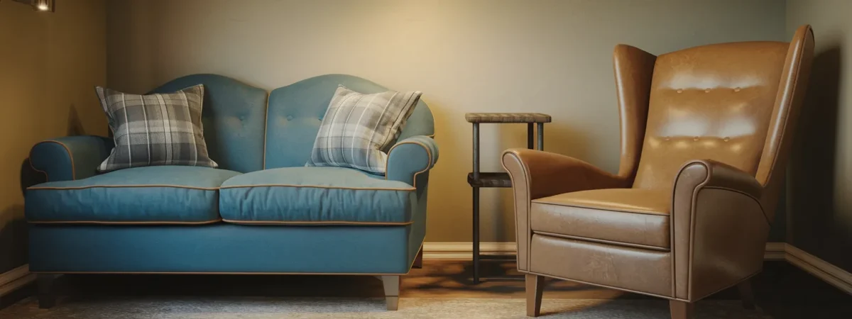 Loveseat paired with accent chair