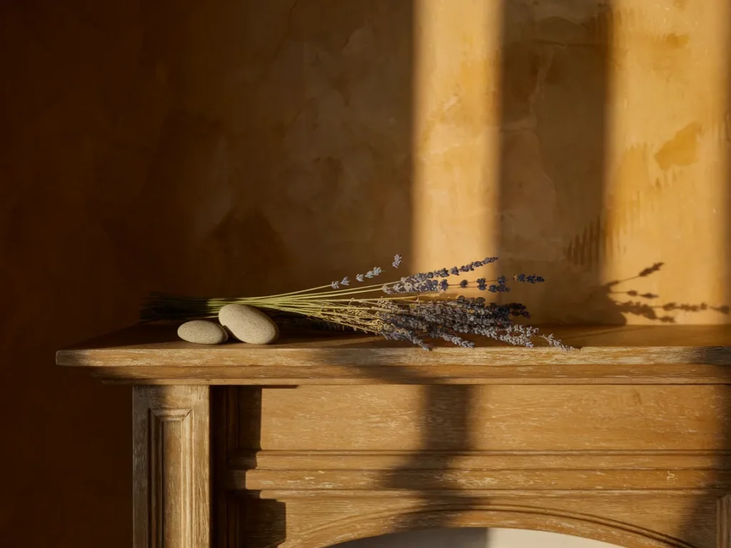 Mantel styled with small seasonal accents