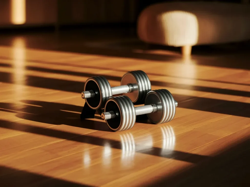 Mini home gym with adjustable dumbbells