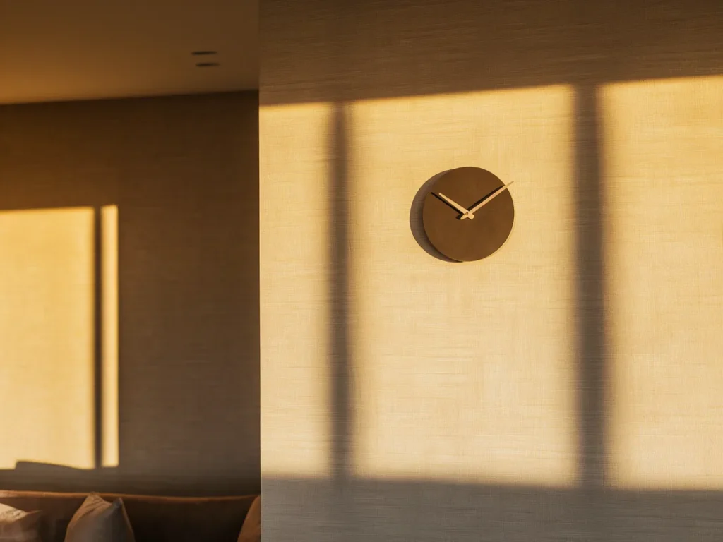 Modern living room wall with simple large clock