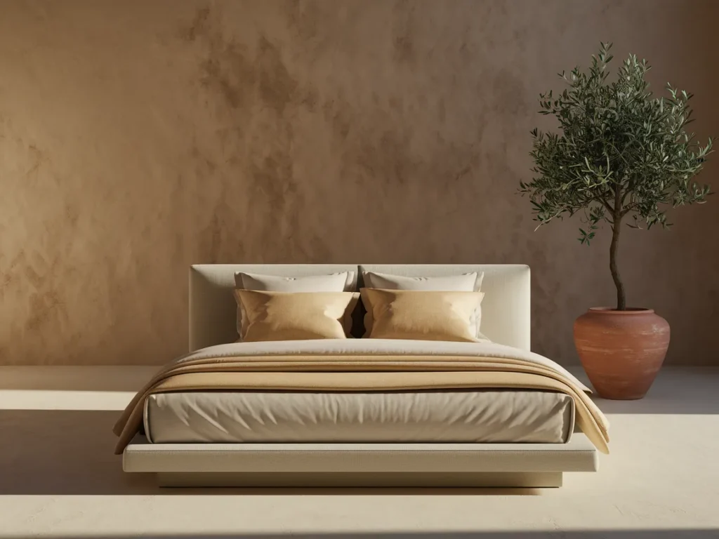 Modern master bedroom with low-profile bed frame