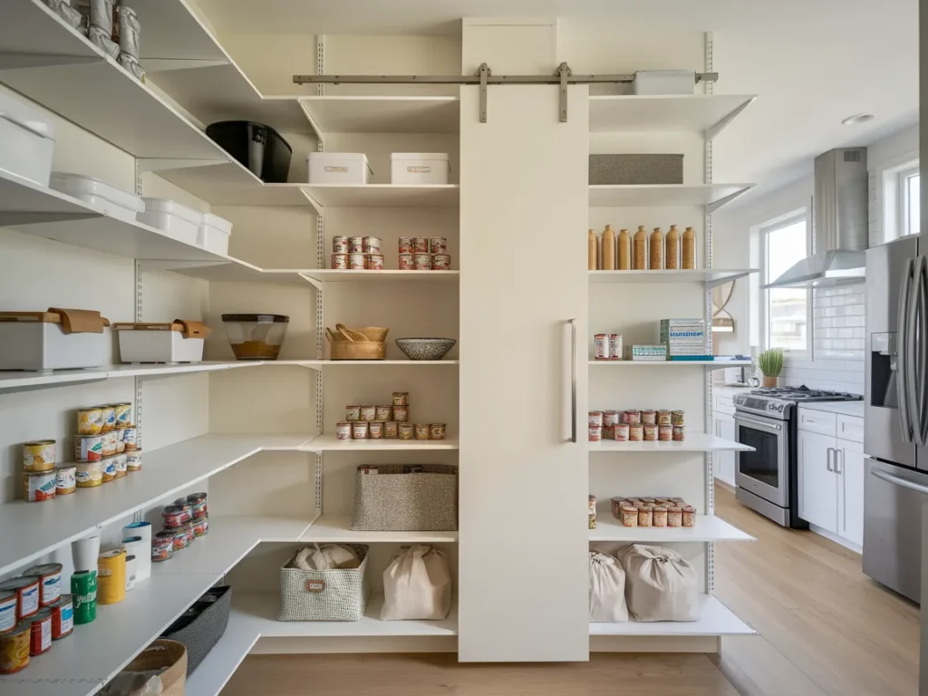 Modern pantry with adjustable shelving system