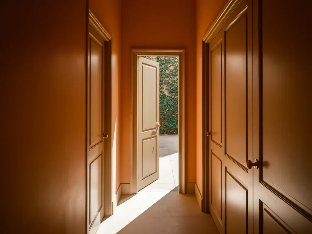 Narrow hallway showing door swing planning