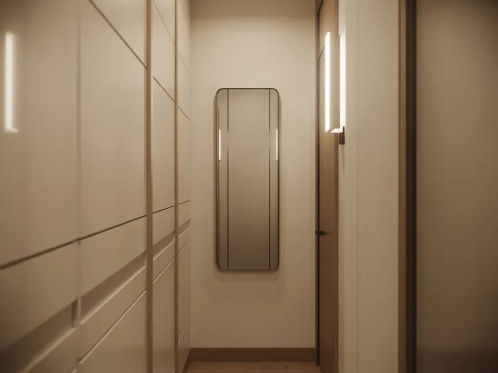 Narrow hallway with flush wall decor