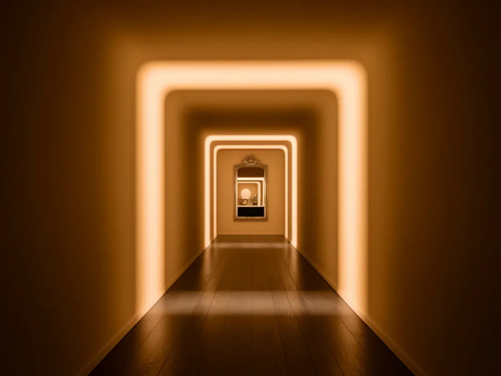 Narrow hallway with monochrome neutral color
