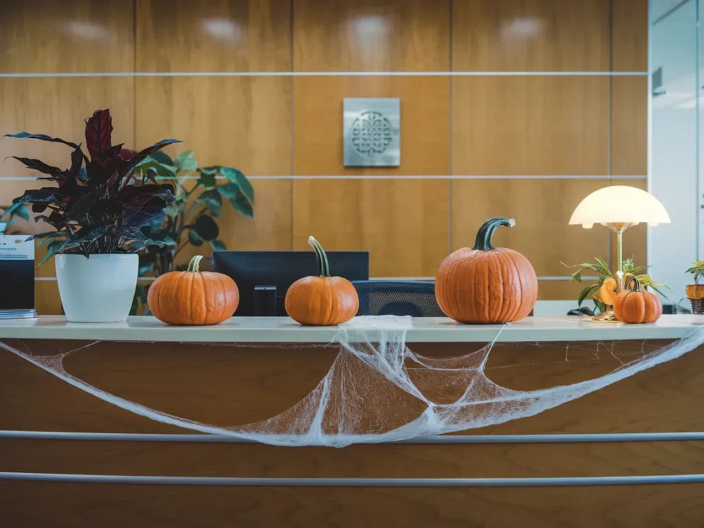 Office reception desk decorated