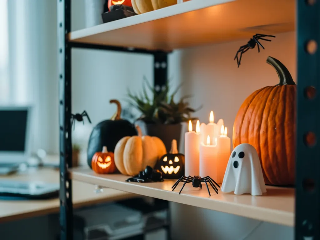 Office shelf with LED candles