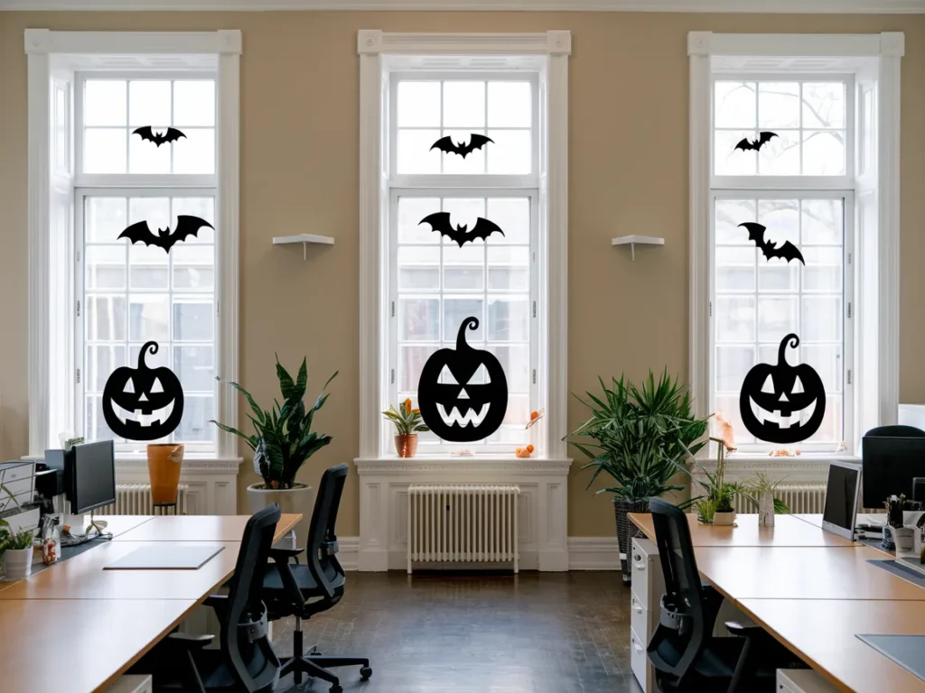 Office windows with Halloween silhouettes