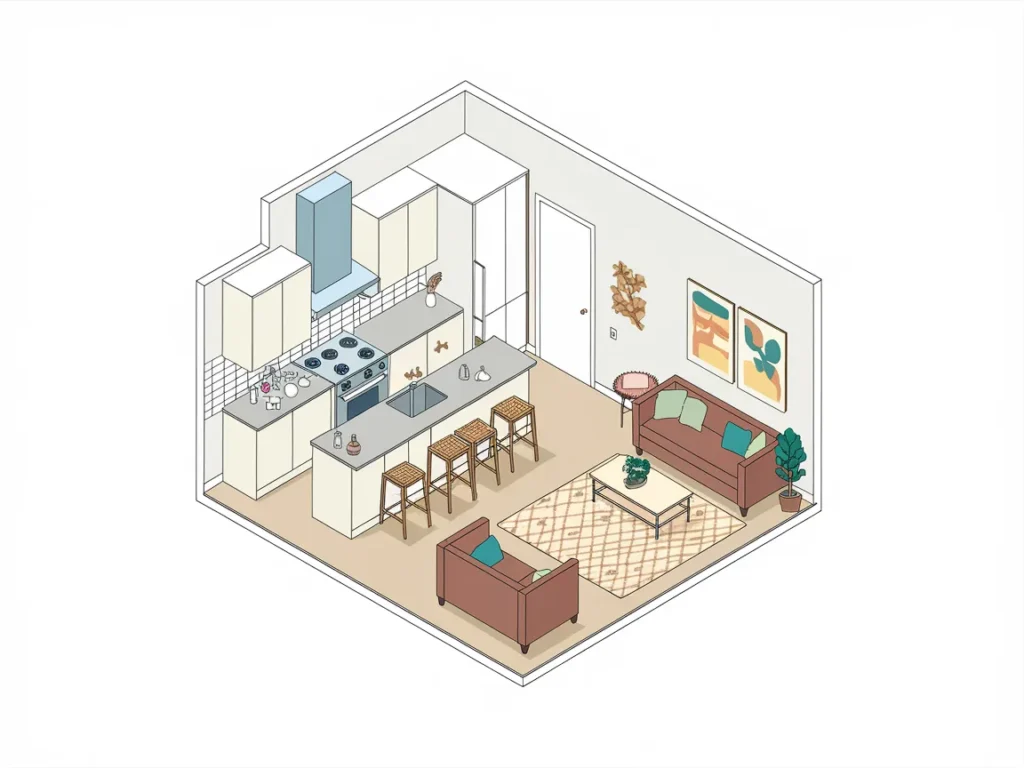 Open plan drawing showing peninsula separation