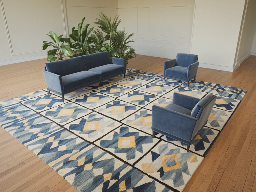 Open plan drawing showing rug-defined