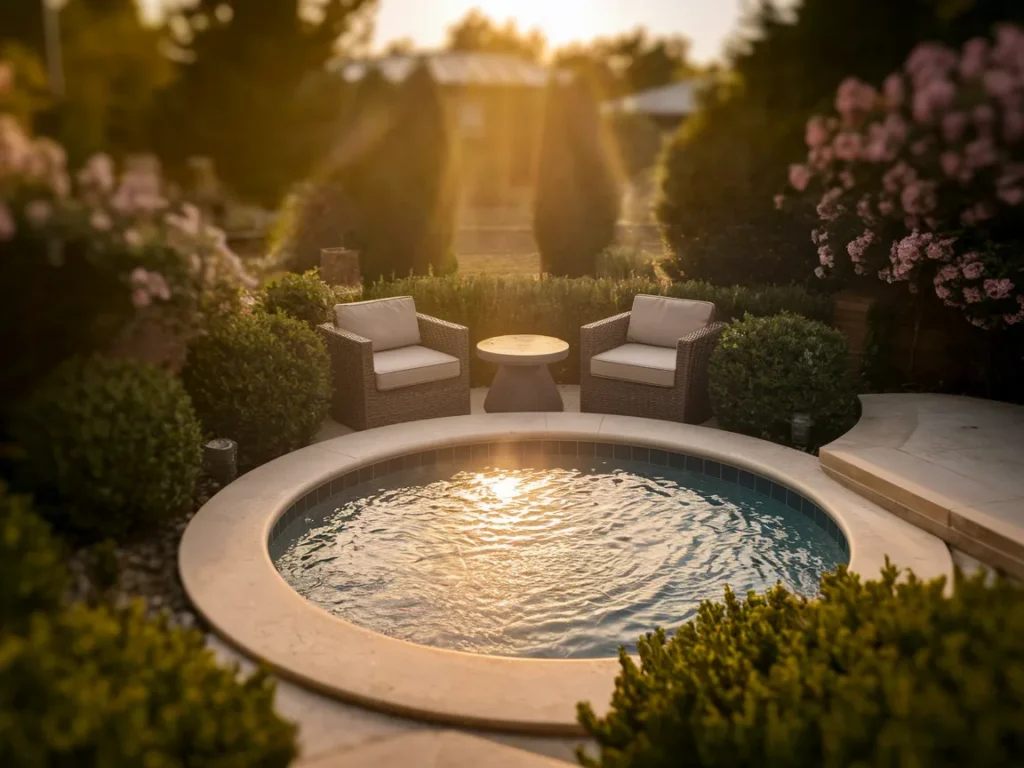 Outdoor Jacuzzi with nearby seating area