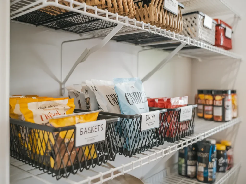 Pantry baskets holding seasoning
