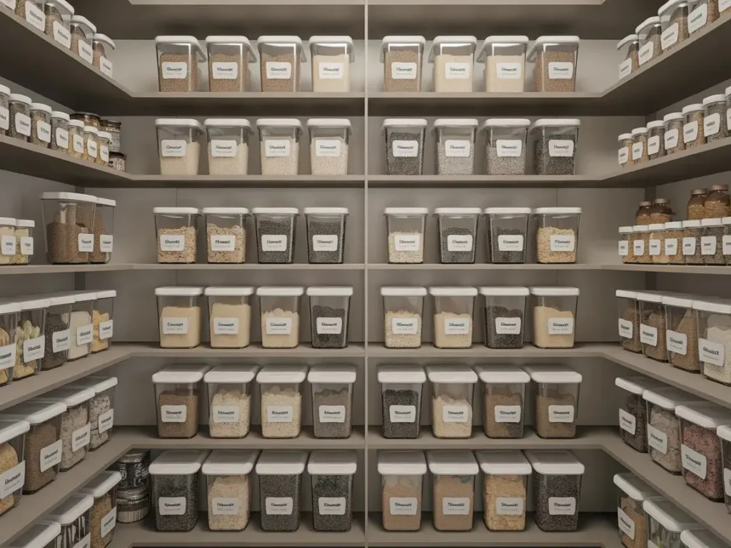 Pantry containers with clean, uniform labels