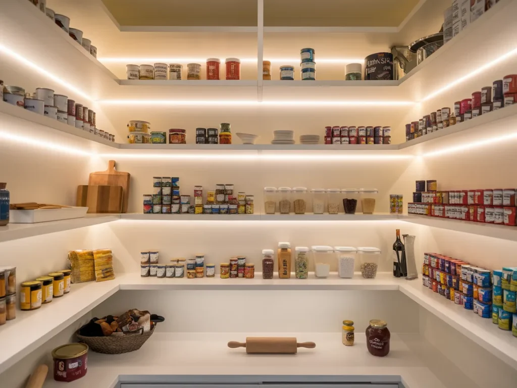 Pantry interior with upgraded LED lighting