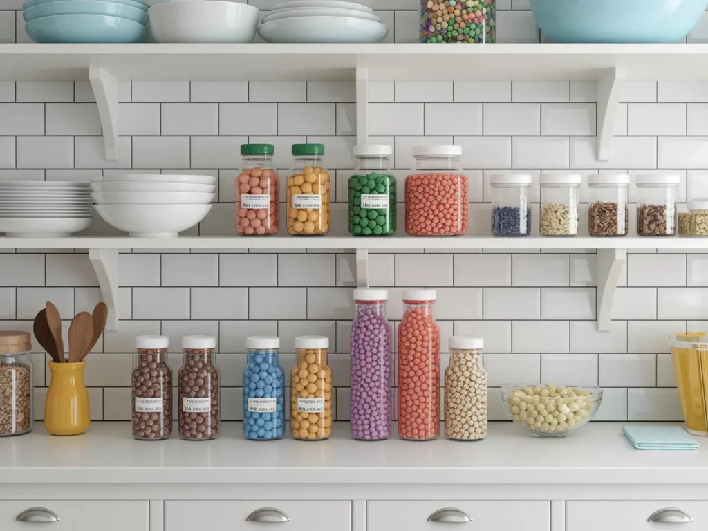 Pantry organization step showing empty shelves