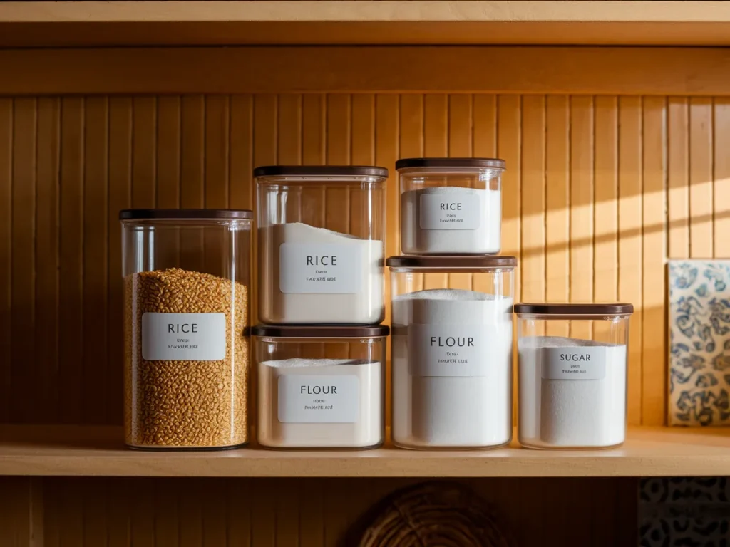 Pantry shelf with airtight clear containers