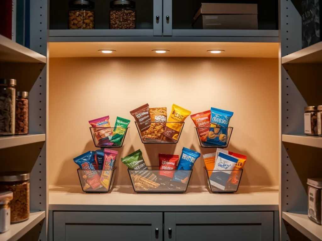 Pantry snack zone with clear bins