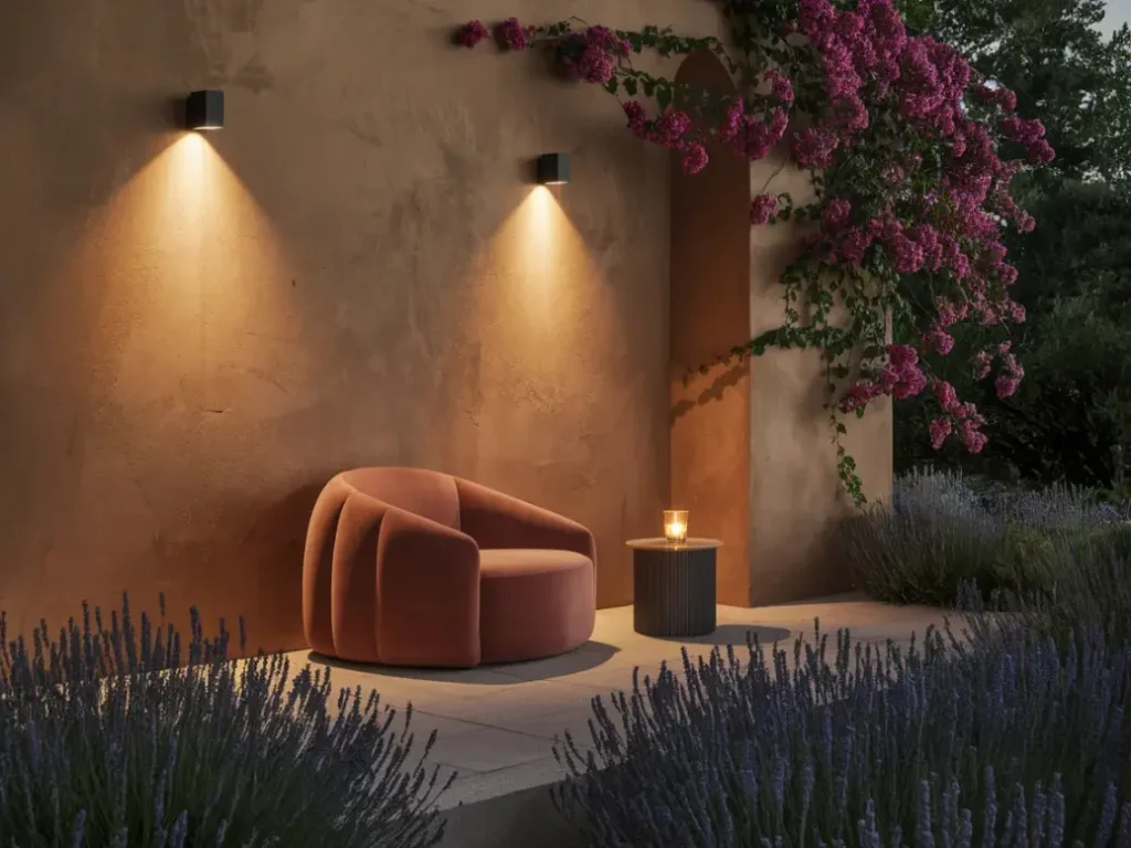 Patio wall with modern outdoor sconces