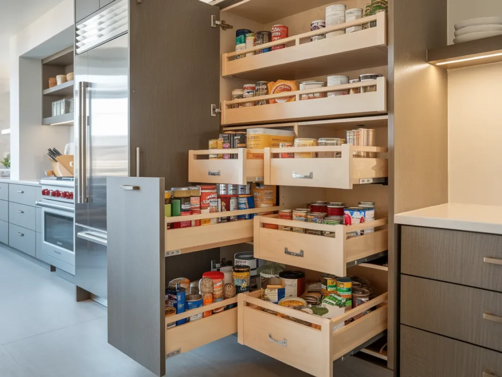 Pull-out pantry drawers extended