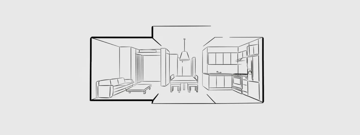 Refined open living room zoning drawing 