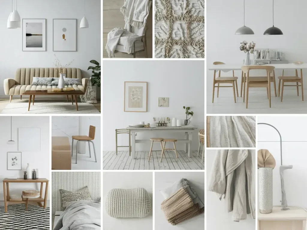 Scandinavian calm mood board with white