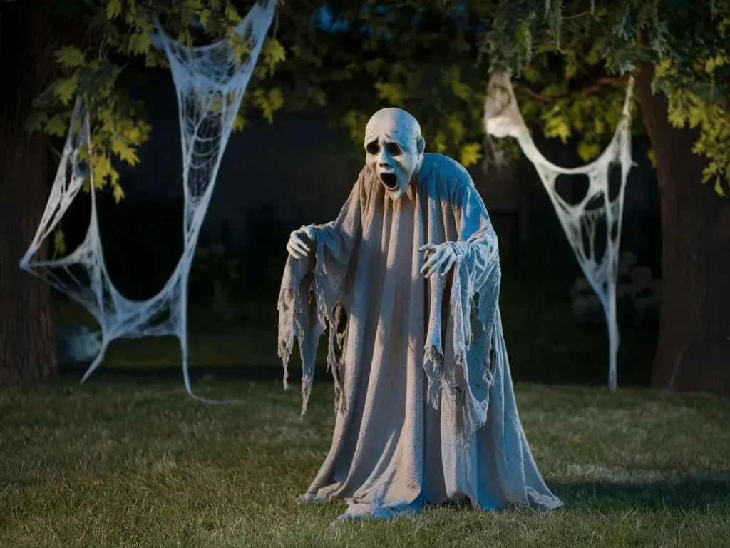 Silent animated Halloween prop in yard