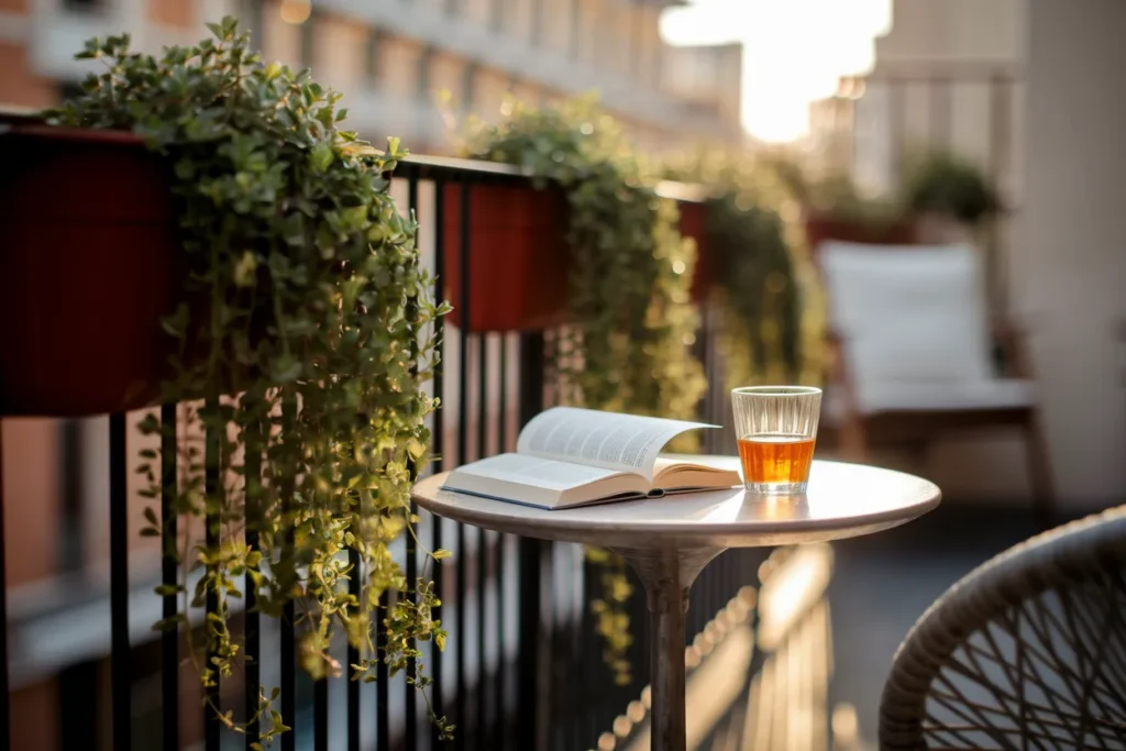 Small apartment balcony seating area