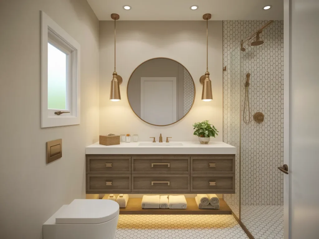 Small bathroom showing excellent lighting recessed 