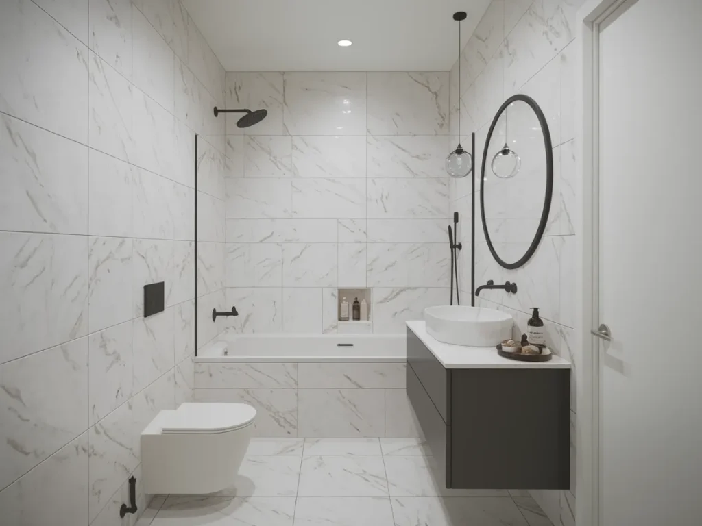 Small bathroom with floor-to-ceiling large-format