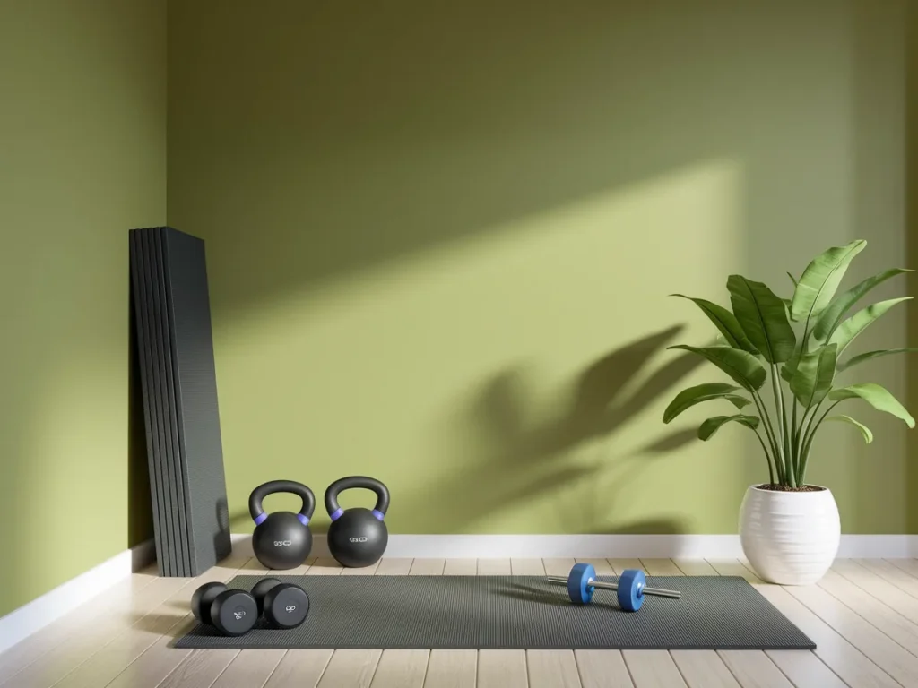 Small home mini gym with compact kettlebell