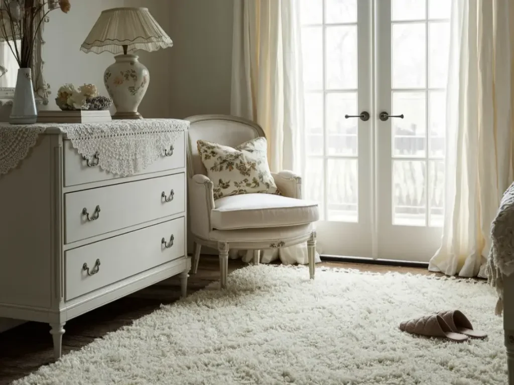 Soft ivory shag rug with medium pile height