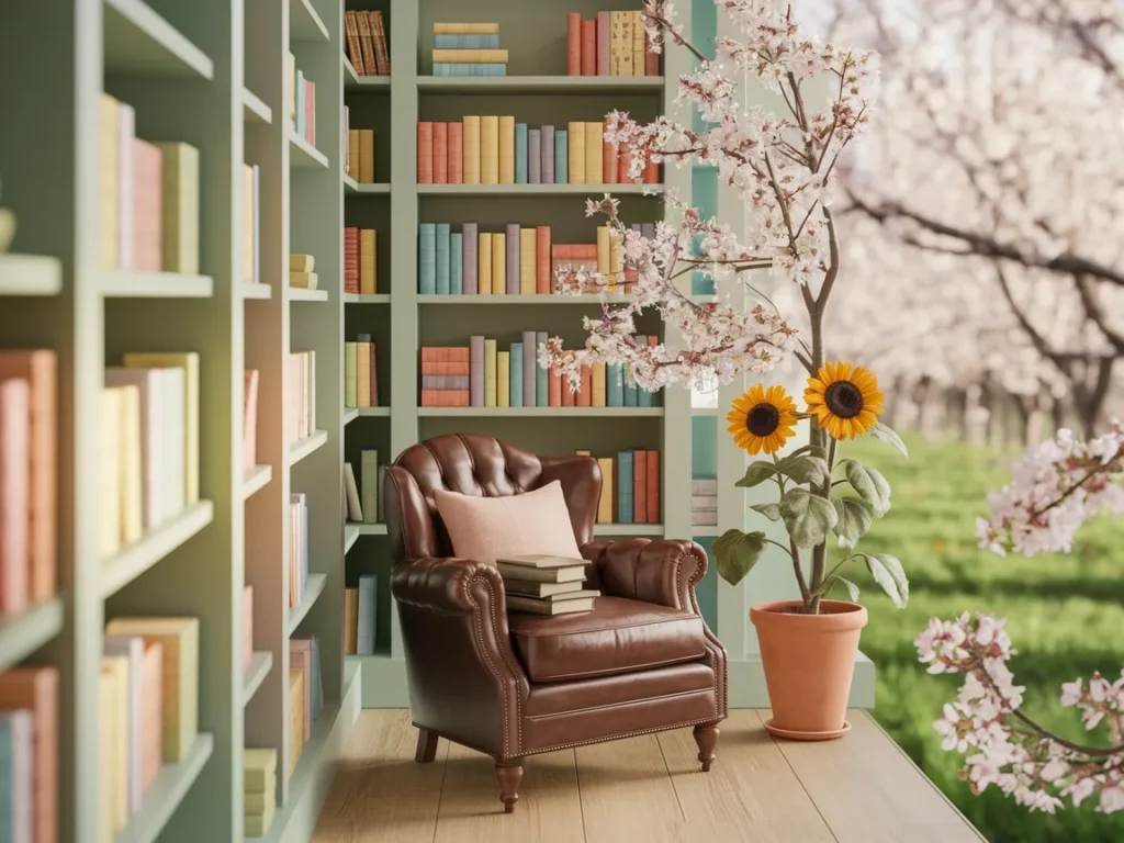 Spring classroom corner with pastel decor theme