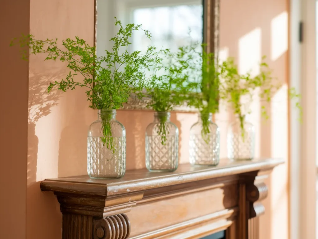 Spring mantel with three matching glass 