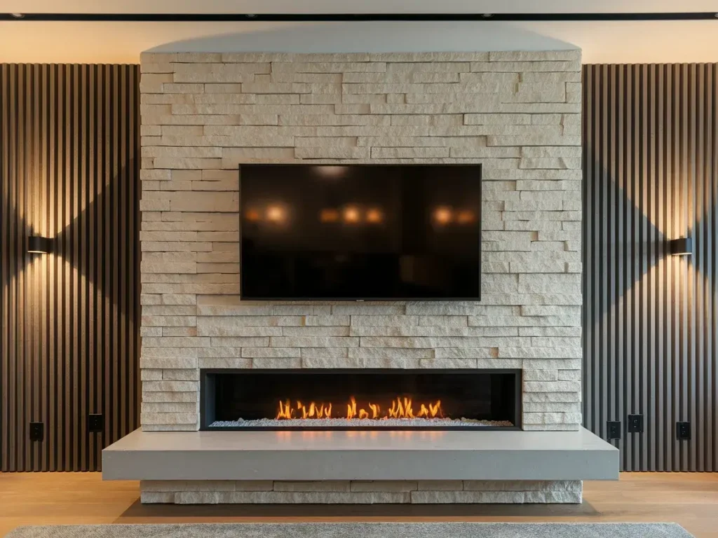 TV mounted above fireplace