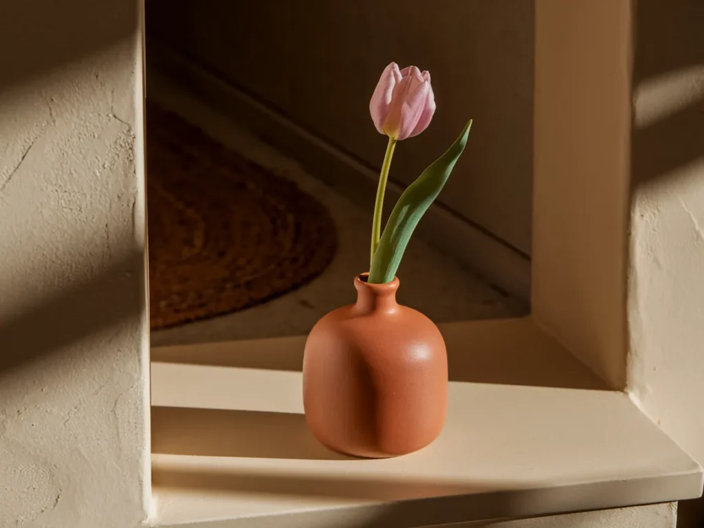 Tulips in matte ceramic vase