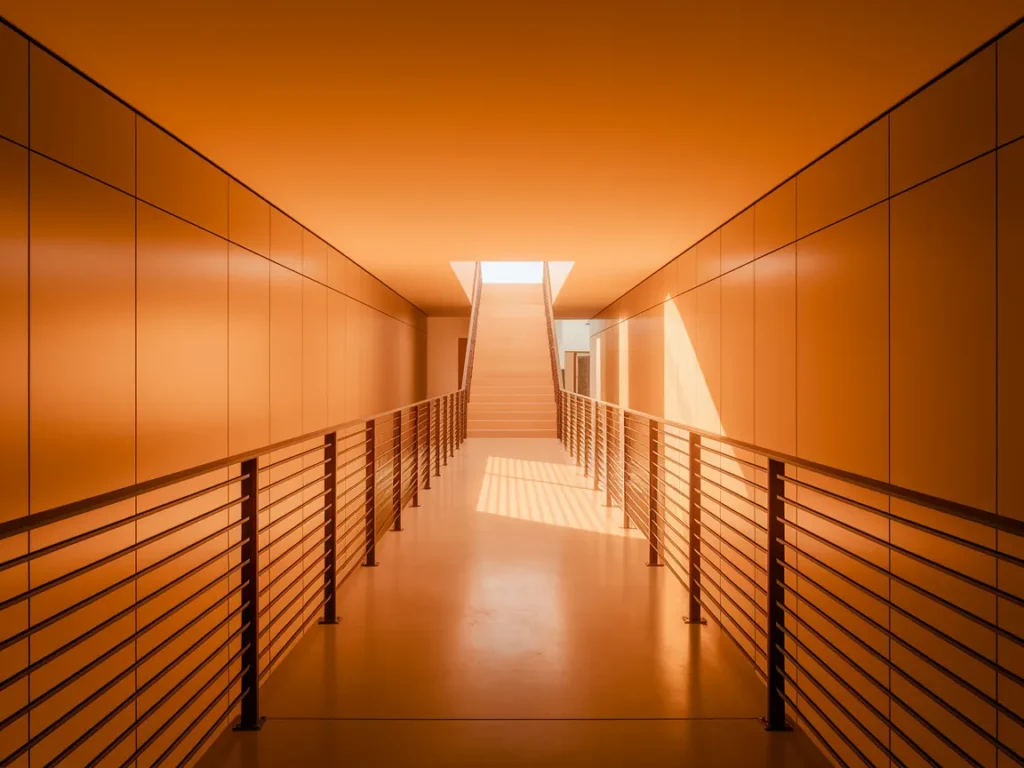 Upstairs hallway with matching stair rail design