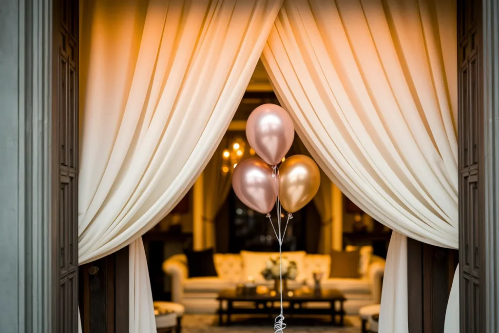 Wedding doorway frame with soft fabric drape