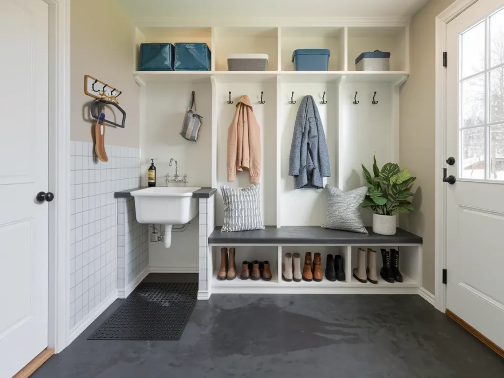 Winter mudroom with pet cleaning station