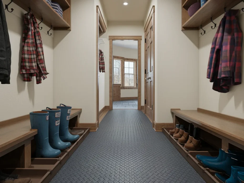 Winter mudroom with slip-resistant flooring