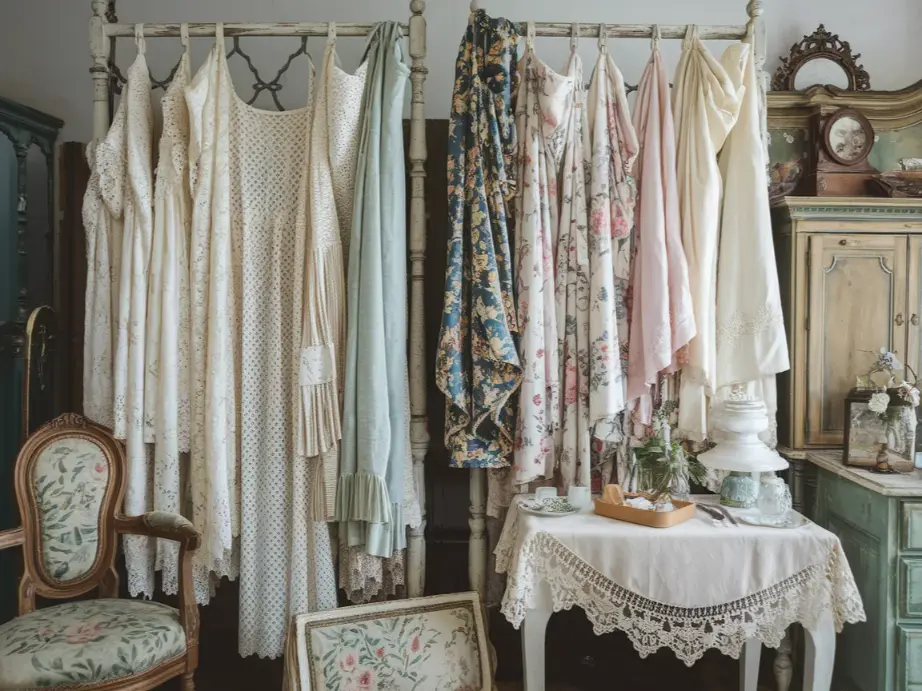 charming vintage shop display showing shabby chic