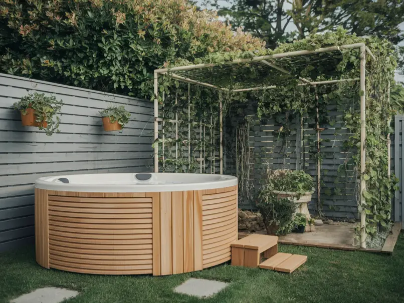 converted IBC container hot tub with beautiful horizontal