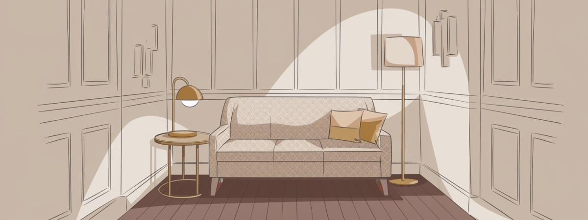 corner seating sketch with side table and lamp