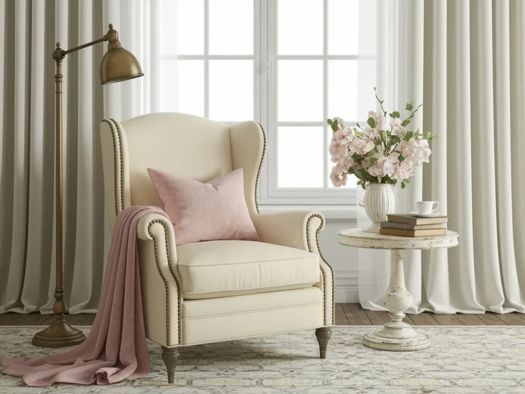 cozy shabby chic reading nook corner featuring