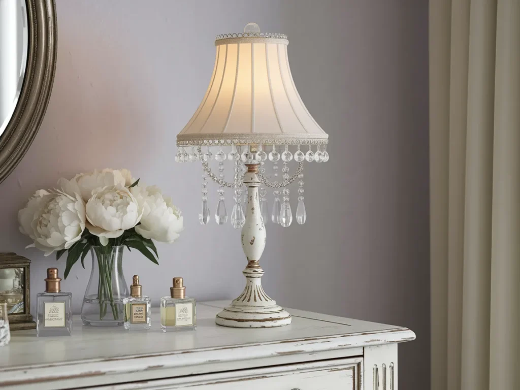 elegant shabby chic crystal table lamp with distressed